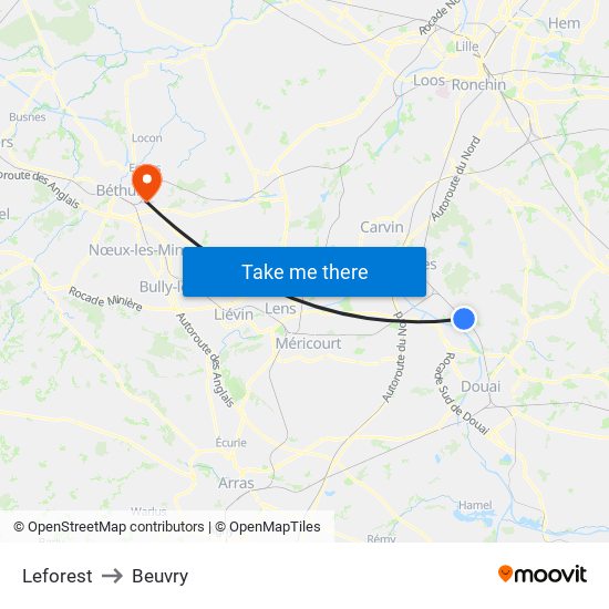 Leforest to Beuvry map