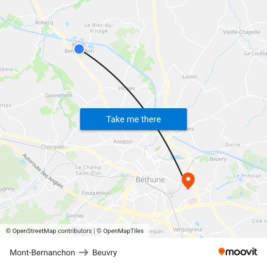 Mont-Bernanchon to Beuvry map