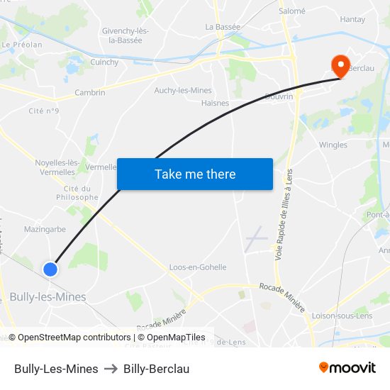 Bully-Les-Mines to Billy-Berclau map