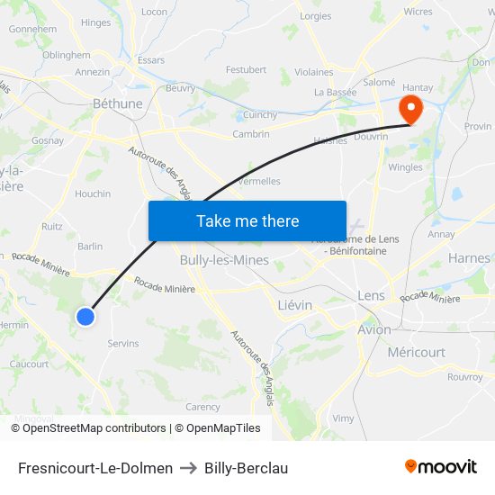 Fresnicourt-Le-Dolmen to Billy-Berclau map