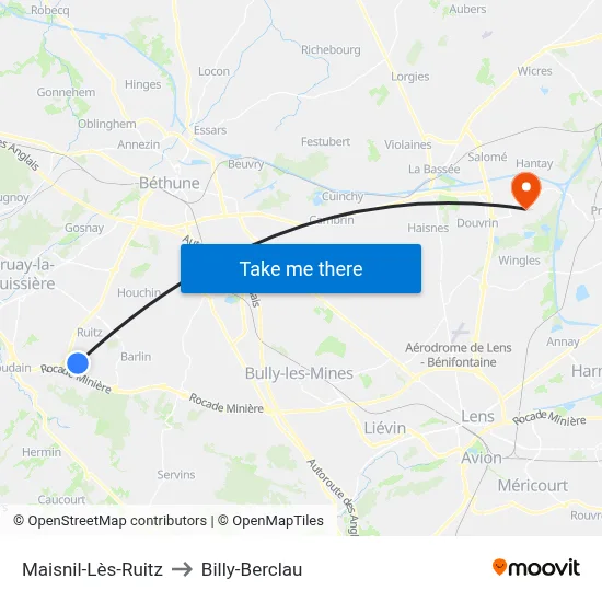 Maisnil-Lès-Ruitz to Billy-Berclau map