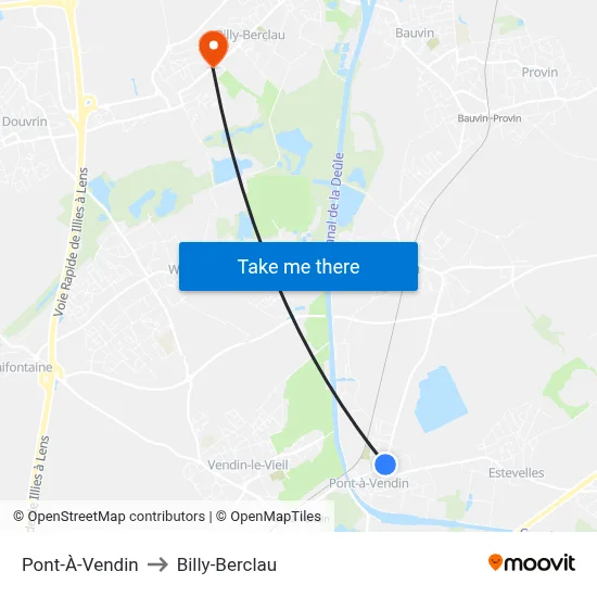 Pont-À-Vendin to Billy-Berclau map