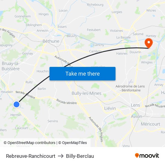 Rebreuve-Ranchicourt to Billy-Berclau map