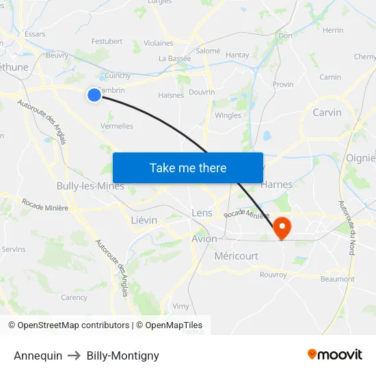 Annequin to Billy-Montigny map
