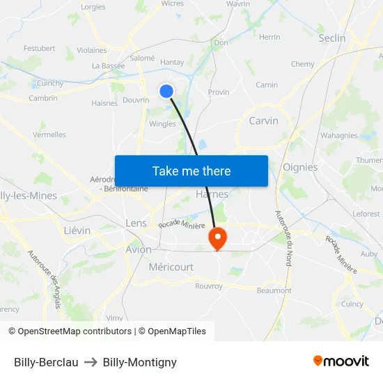 Billy-Berclau to Billy-Montigny map