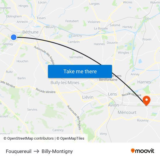 Fouquereuil to Billy-Montigny map