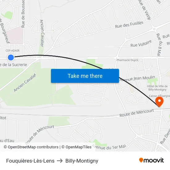 Fouquières-Lès-Lens to Billy-Montigny map