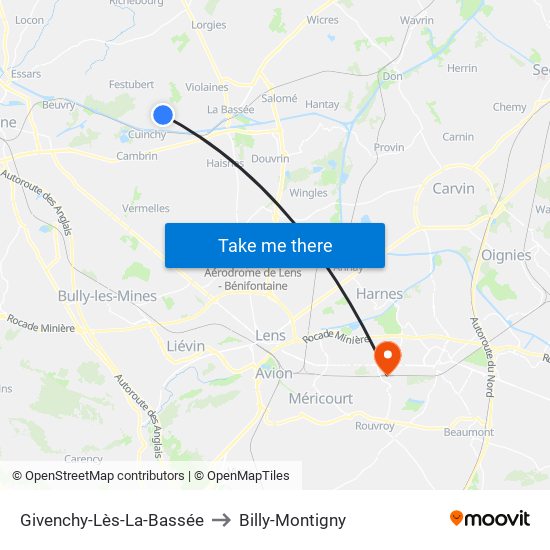 Givenchy-Lès-La-Bassée to Billy-Montigny map