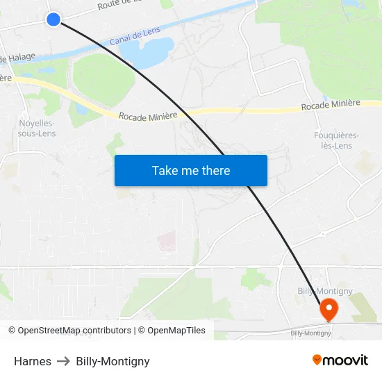Harnes to Billy-Montigny map