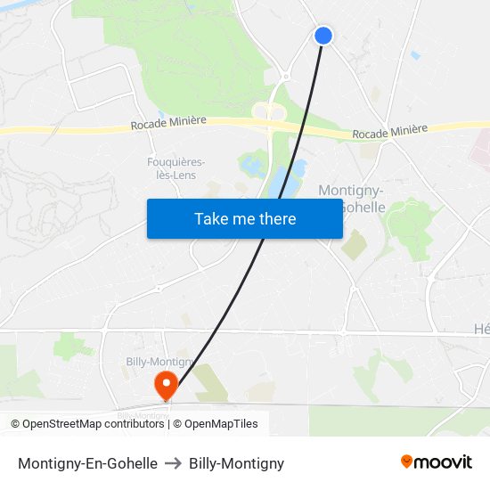 Montigny-En-Gohelle to Billy-Montigny map