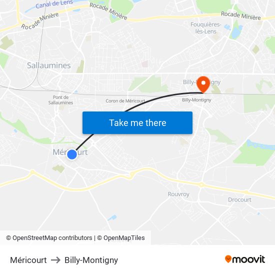 Méricourt to Billy-Montigny map