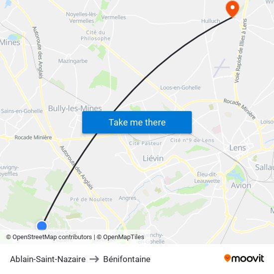 Ablain-Saint-Nazaire to Bénifontaine map