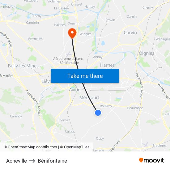 Acheville to Bénifontaine map