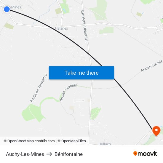 Auchy-Les-Mines to Bénifontaine map
