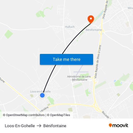 Loos-En-Gohelle to Bénifontaine map