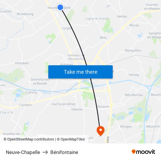 Neuve-Chapelle to Bénifontaine map