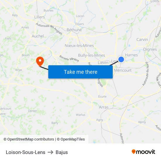 Loison-Sous-Lens to Bajus map