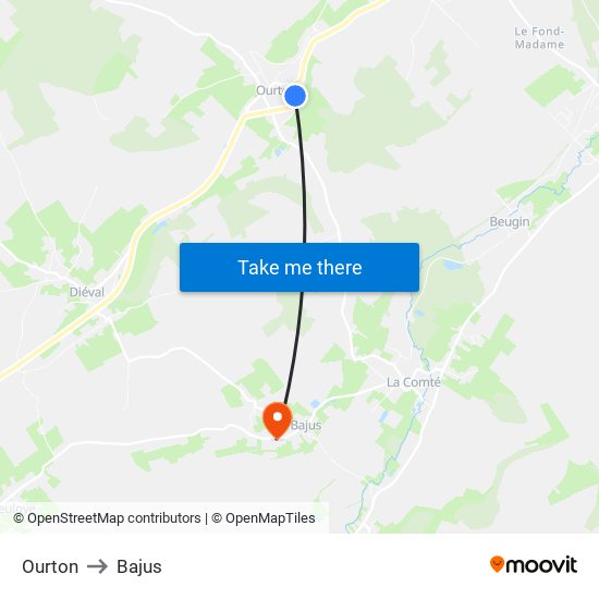 Ourton to Bajus map