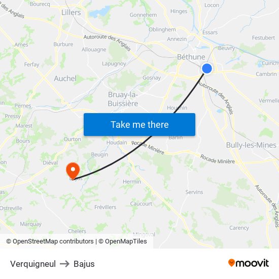Verquigneul to Bajus map