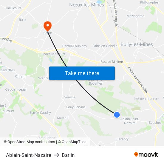 Ablain-Saint-Nazaire to Barlin map