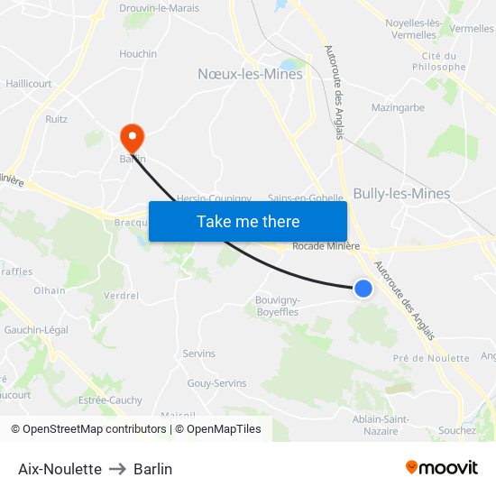 Aix-Noulette to Barlin map
