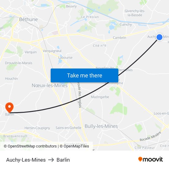 Auchy-Les-Mines to Barlin map