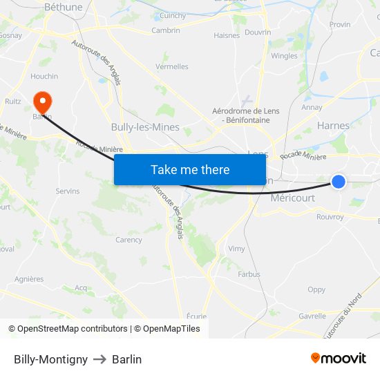 Billy-Montigny to Barlin map