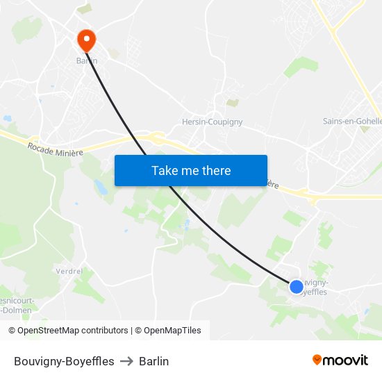 Bouvigny-Boyeffles to Barlin map