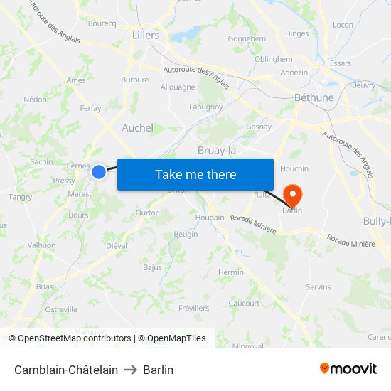 Camblain-Châtelain to Barlin map