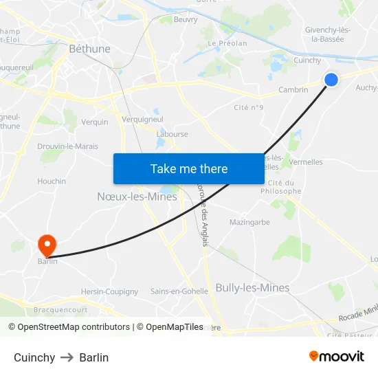 Cuinchy to Barlin map