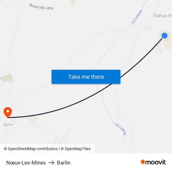 Nœux-Les-Mines to Barlin map