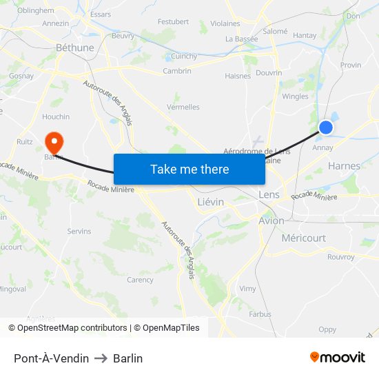Pont-À-Vendin to Barlin map