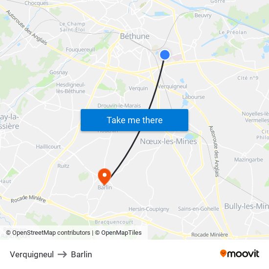Verquigneul to Barlin map