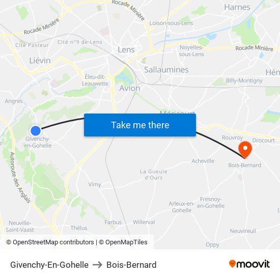 Givenchy-En-Gohelle to Bois-Bernard map