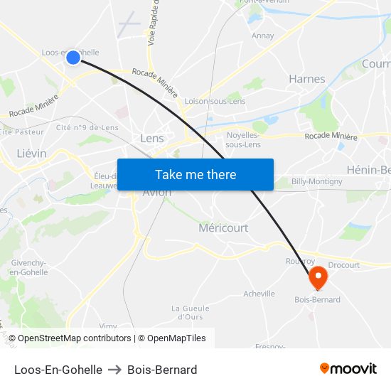 Loos-En-Gohelle to Bois-Bernard map