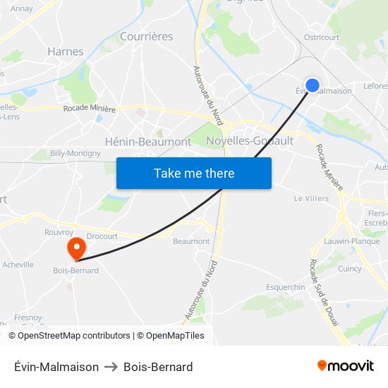 Évin-Malmaison to Bois-Bernard map