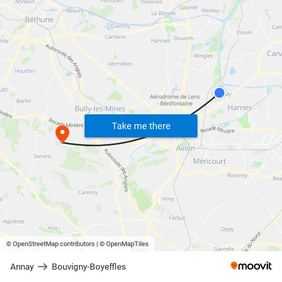 Annay to Bouvigny-Boyeffles map