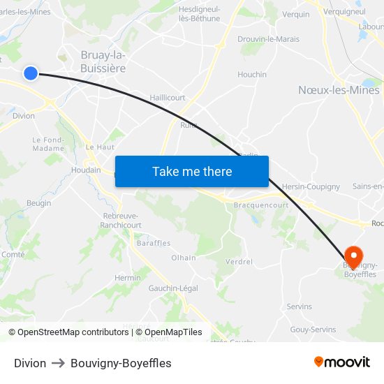 Divion to Bouvigny-Boyeffles map