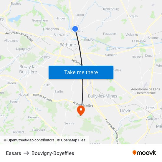 Essars to Bouvigny-Boyeffles map