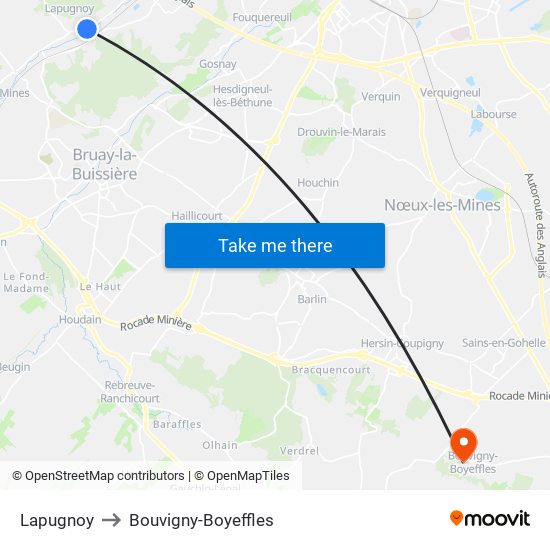 Lapugnoy to Bouvigny-Boyeffles map