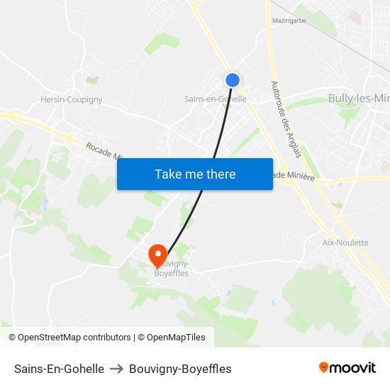 Sains-En-Gohelle to Bouvigny-Boyeffles map