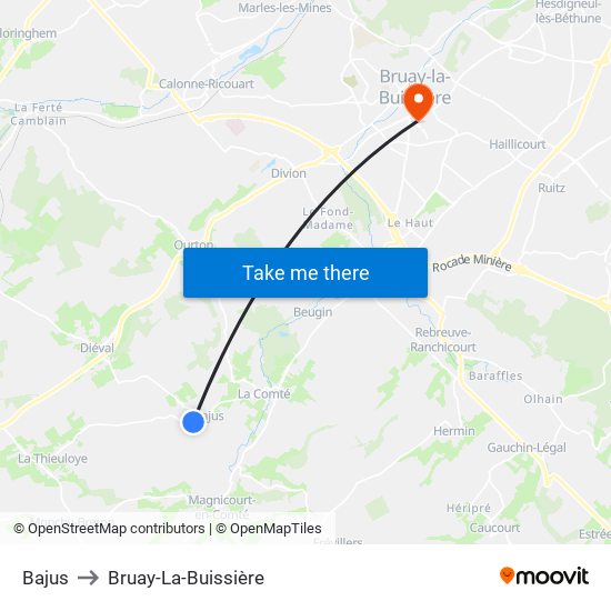 Bajus to Bruay-La-Buissière map