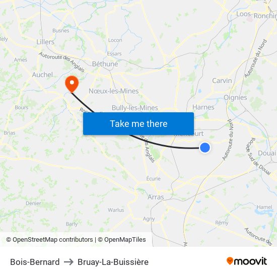 Bois-Bernard to Bruay-La-Buissière map