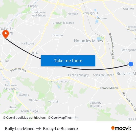 Bully-Les-Mines to Bruay-La-Buissière map