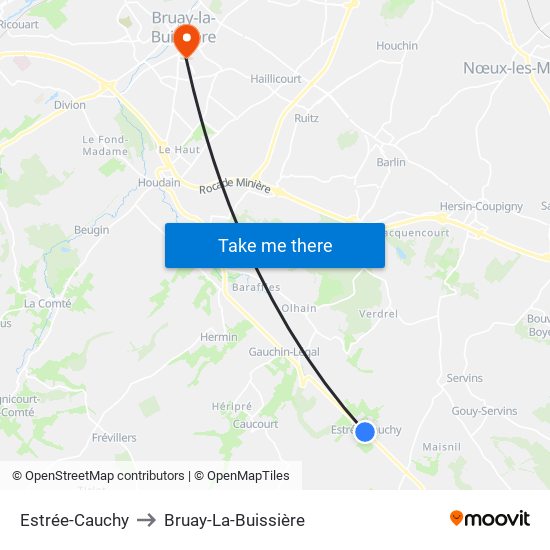 Estrée-Cauchy to Bruay-La-Buissière map