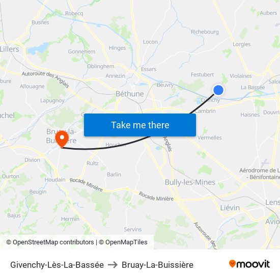 Givenchy-Lès-La-Bassée to Bruay-La-Buissière map