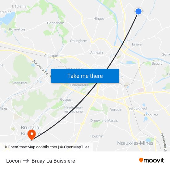 Locon to Bruay-La-Buissière map