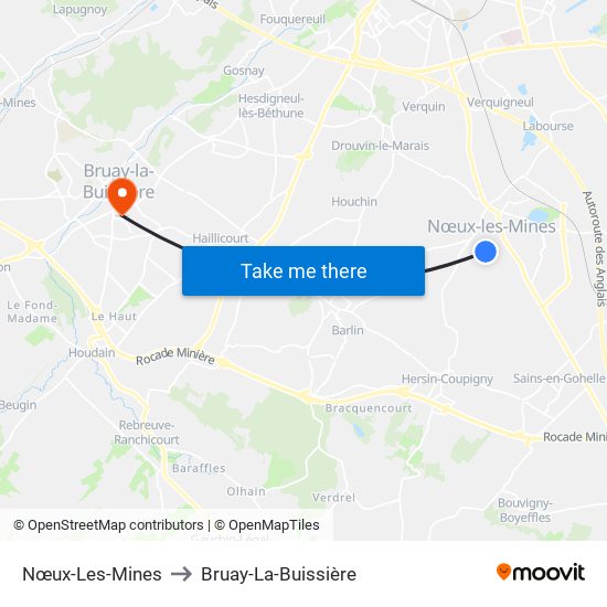 Nœux-Les-Mines to Bruay-La-Buissière map