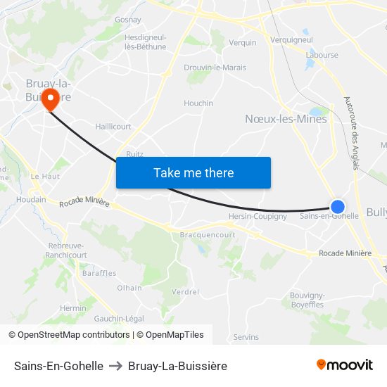 Sains-En-Gohelle to Bruay-La-Buissière map