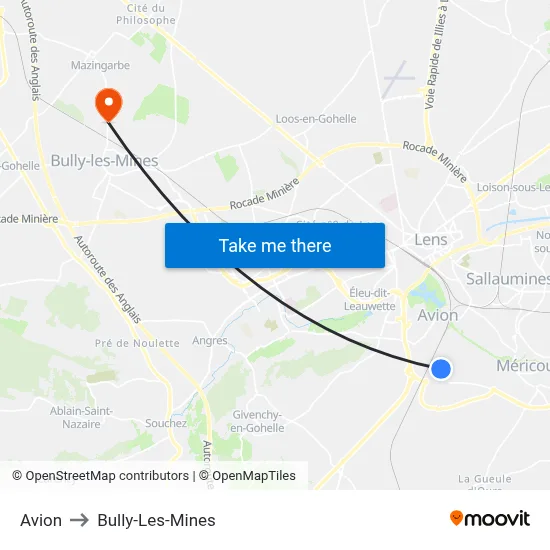 Avion to Bully-Les-Mines map
